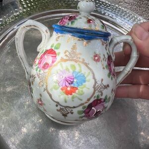 Antique Floral Porcelain Sugar Bowl, So adorable